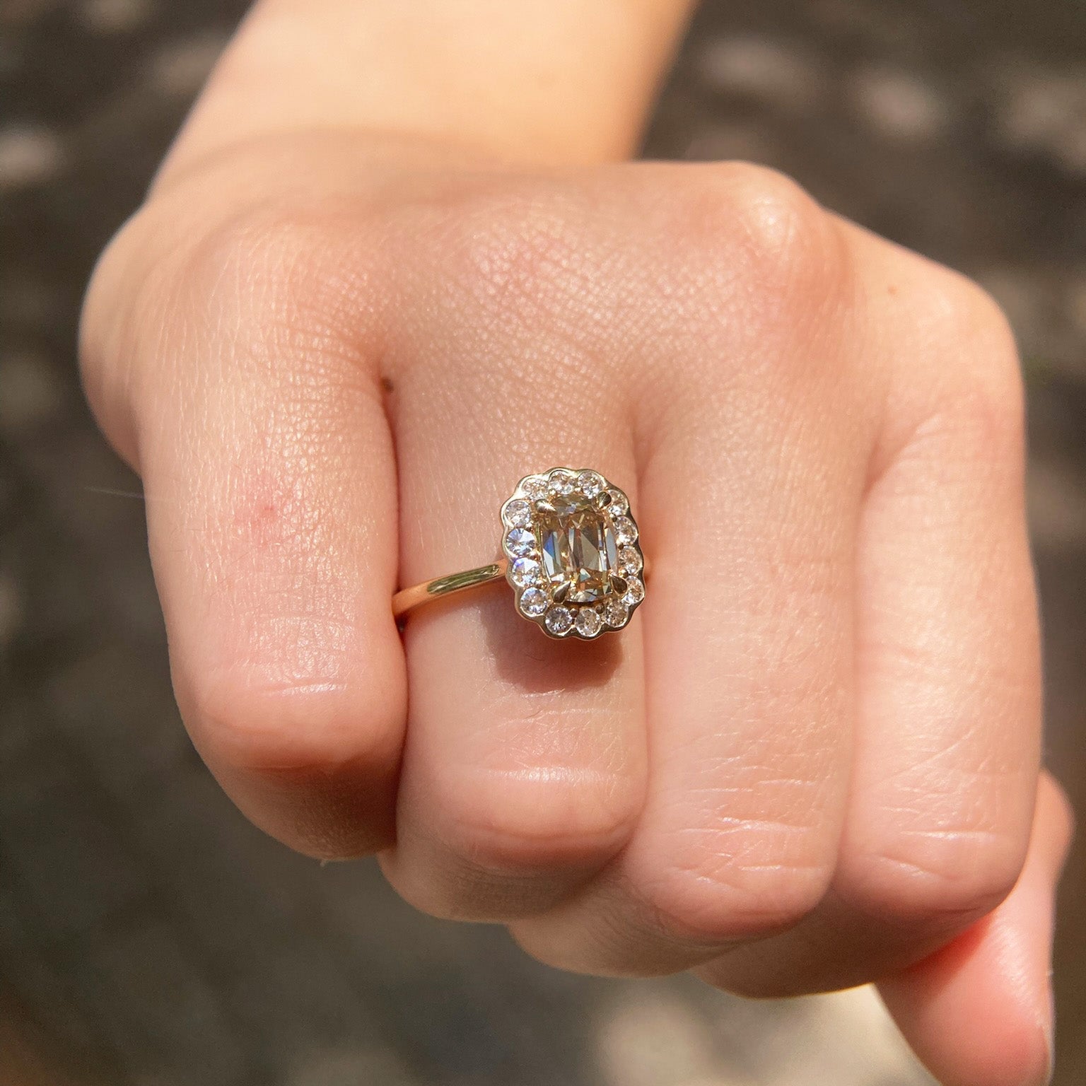 Edith 1.29ct Old Mine Cut Champagne Diamond Engagement Ring