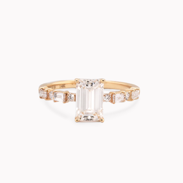 Eleanor Emerald-Cut Alternating Round Baguette Diamond Ring