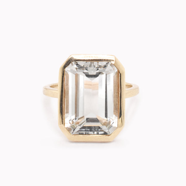 Emerald-Cut 10ct White Topaz Bezel Ring