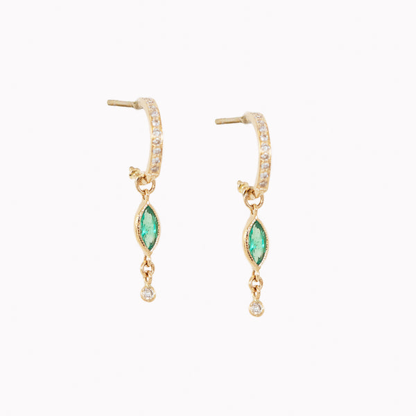 Marquise Emerald & Diamond Dangle Huggies