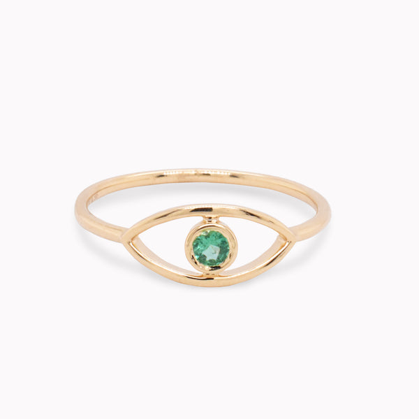 Open Emerald Evil Eye Ring