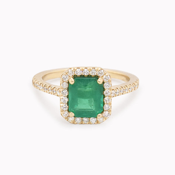 Emerald & Diamond Halo Ring