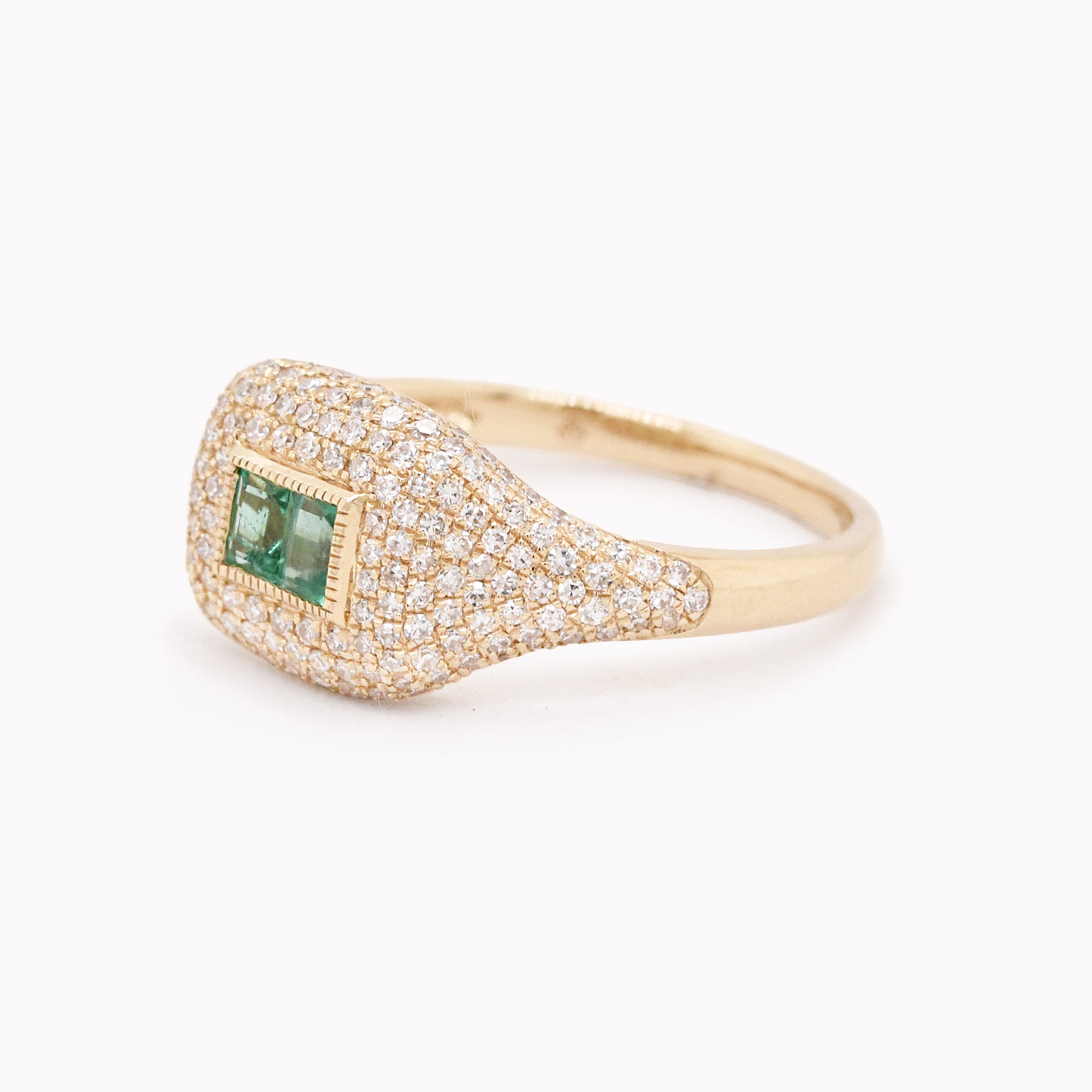 Emerald & Pavé Diamond Signet Ring