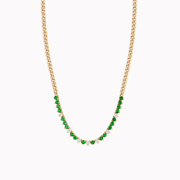 Emerald & Diamond Segment Curb Chain Necklace