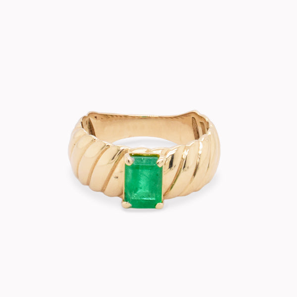 Emerald Croissant Dome Ring