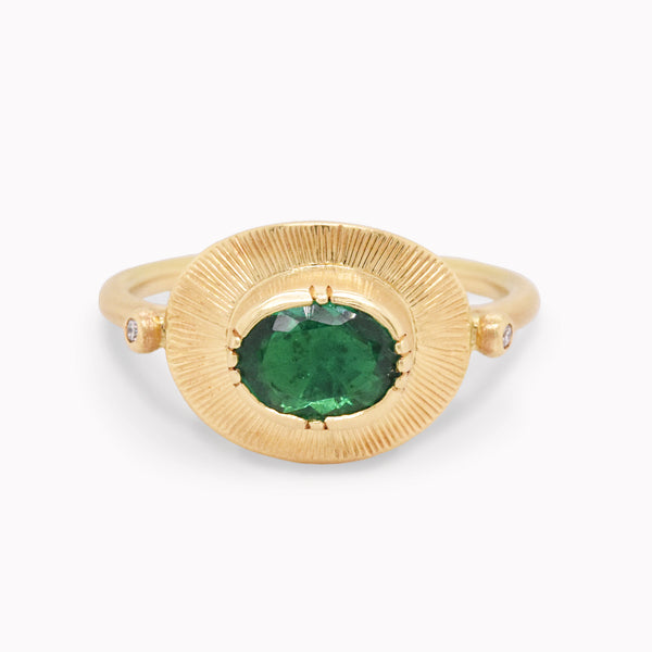 Emerald Engraved Orbit Ring