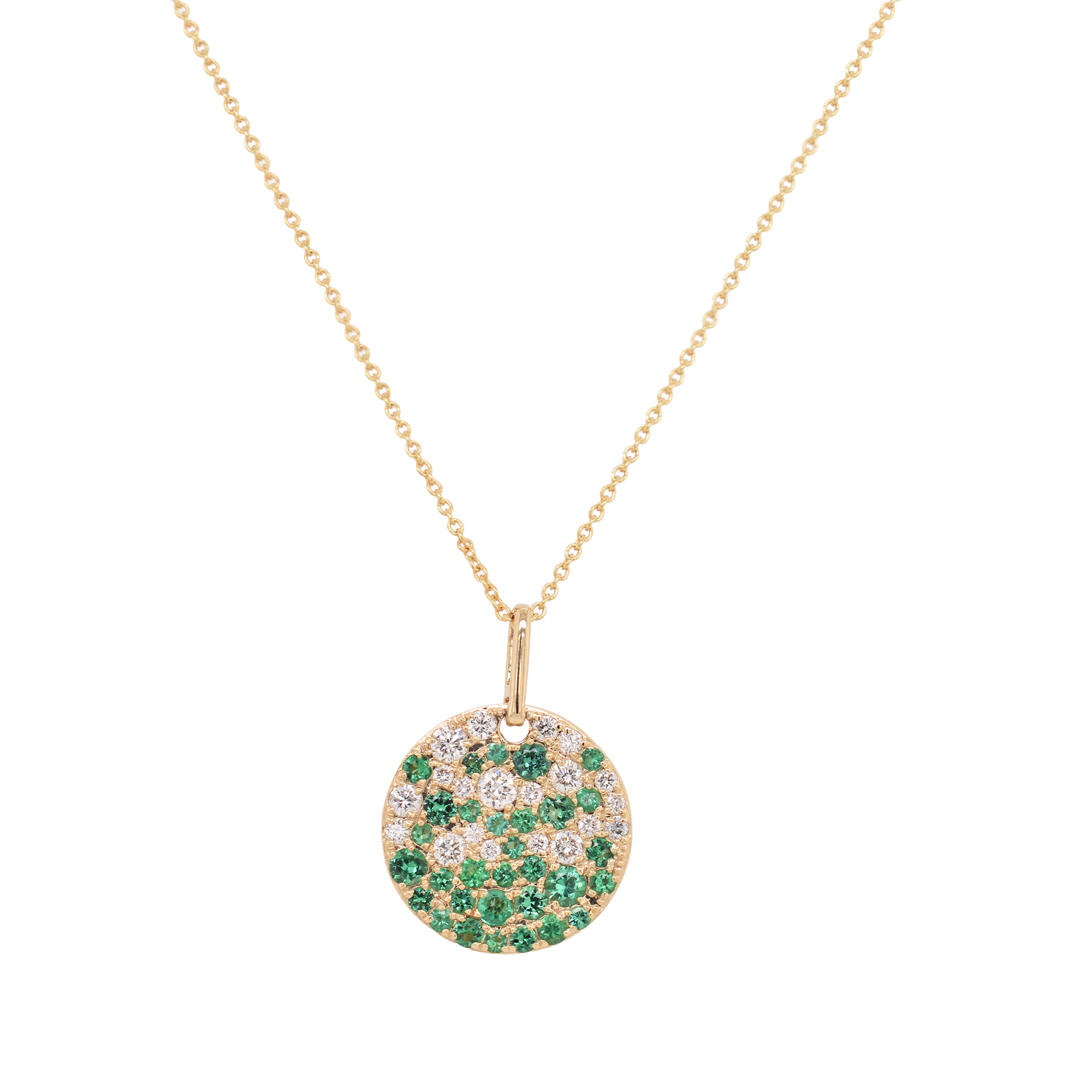 Emerald & Diamond Disc Pendant Necklace