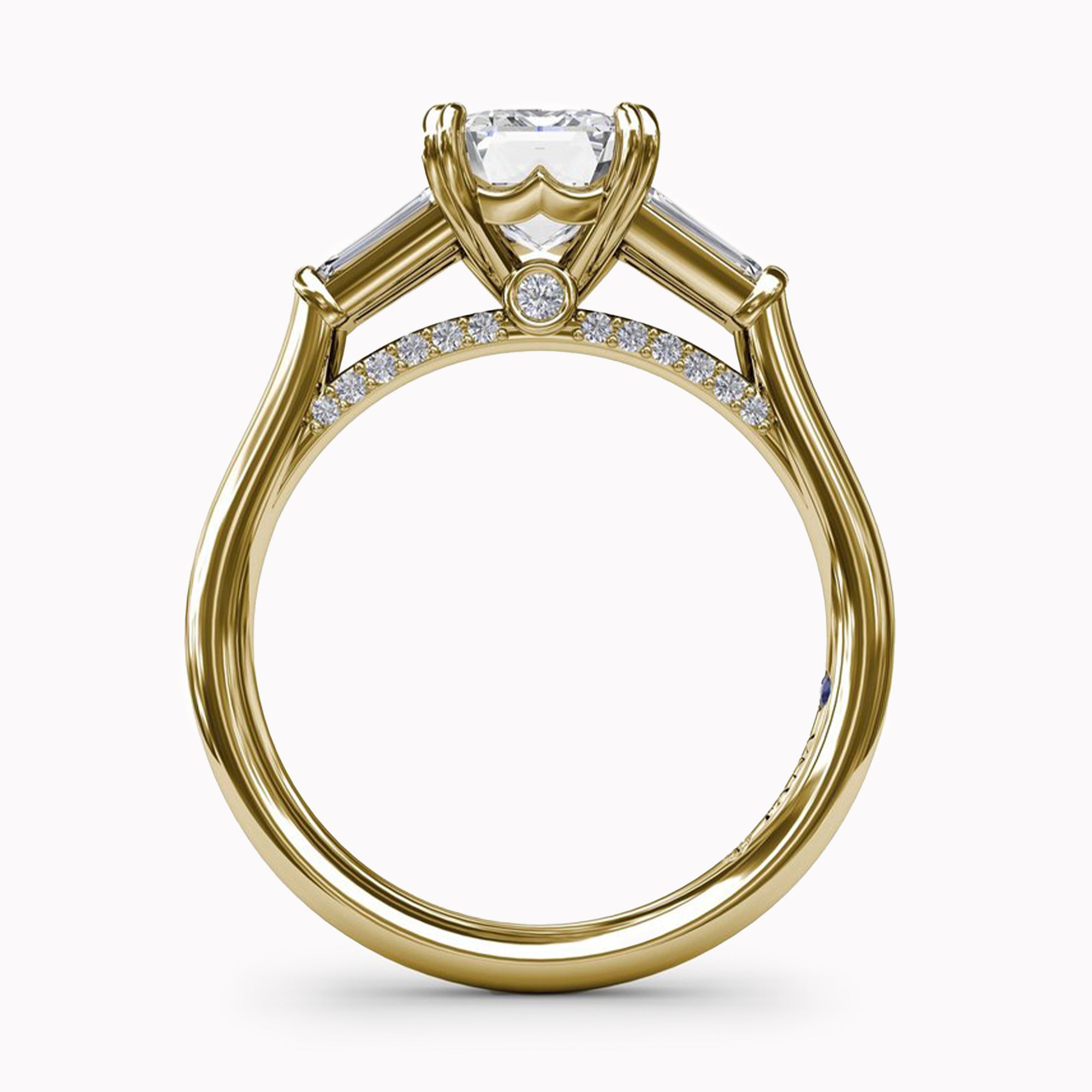 Tapered Baguette Side Stones & Hidden Arched Halo Engagement Ring Setting