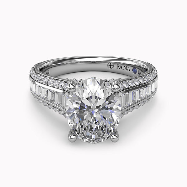 Oval Diamond Engagement Ring Setting With Baguettes & Pavé Diamonds