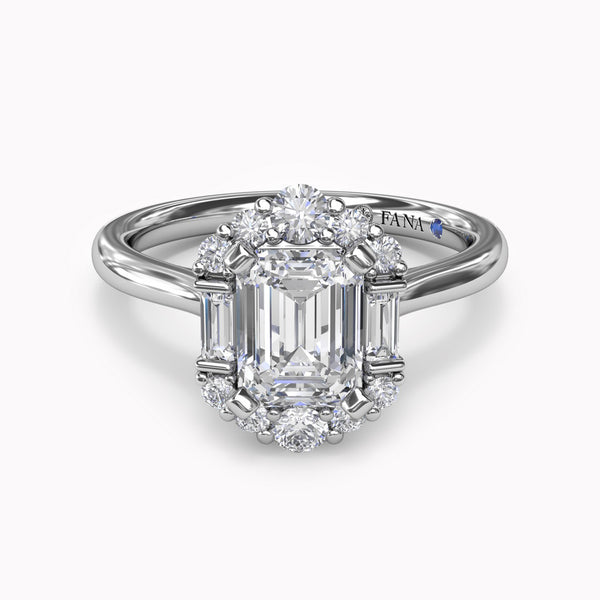 Graduated Mixed Diamond Halo Engagement Ring Setting