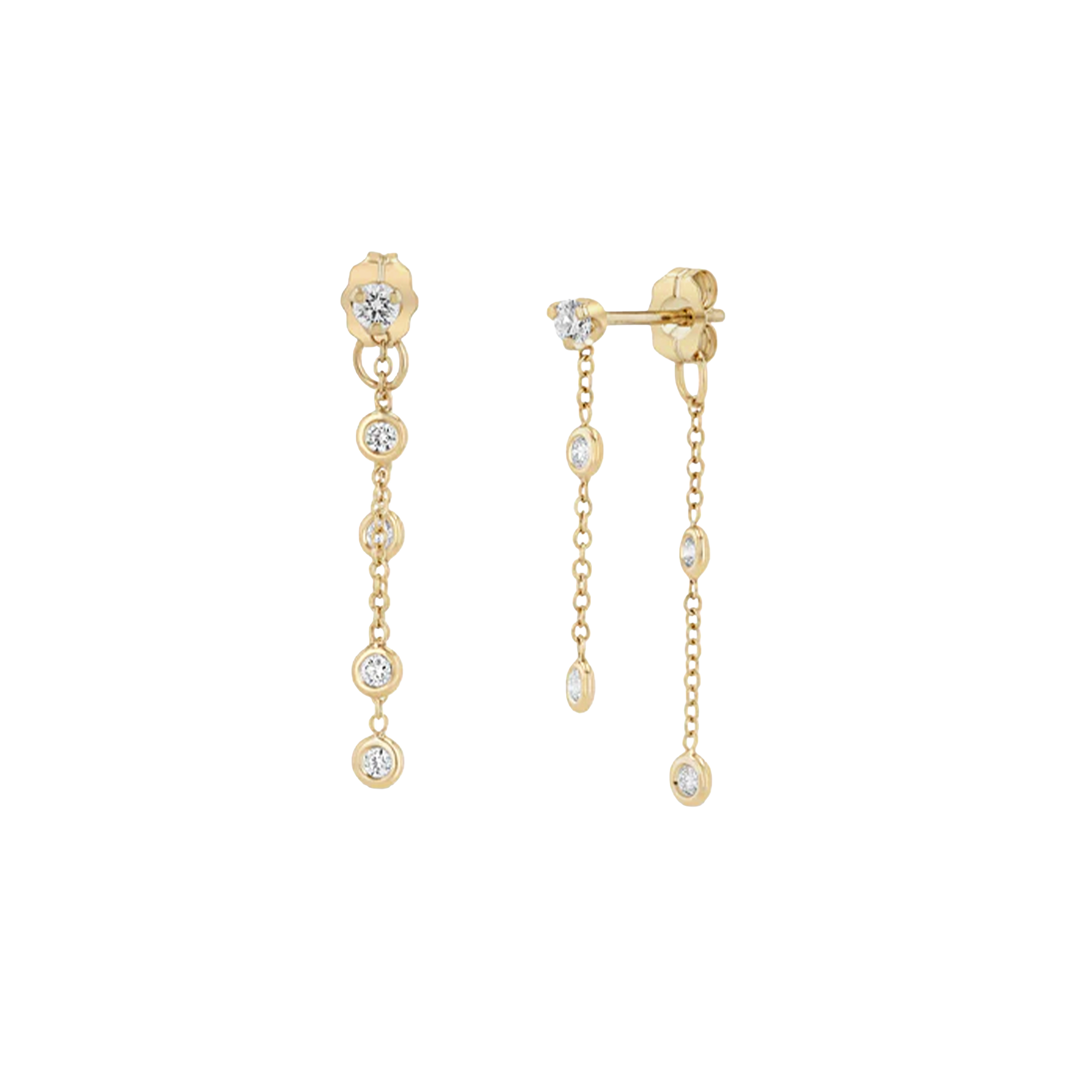 Floating Diamond Bezel Double Chain Drop Earrings