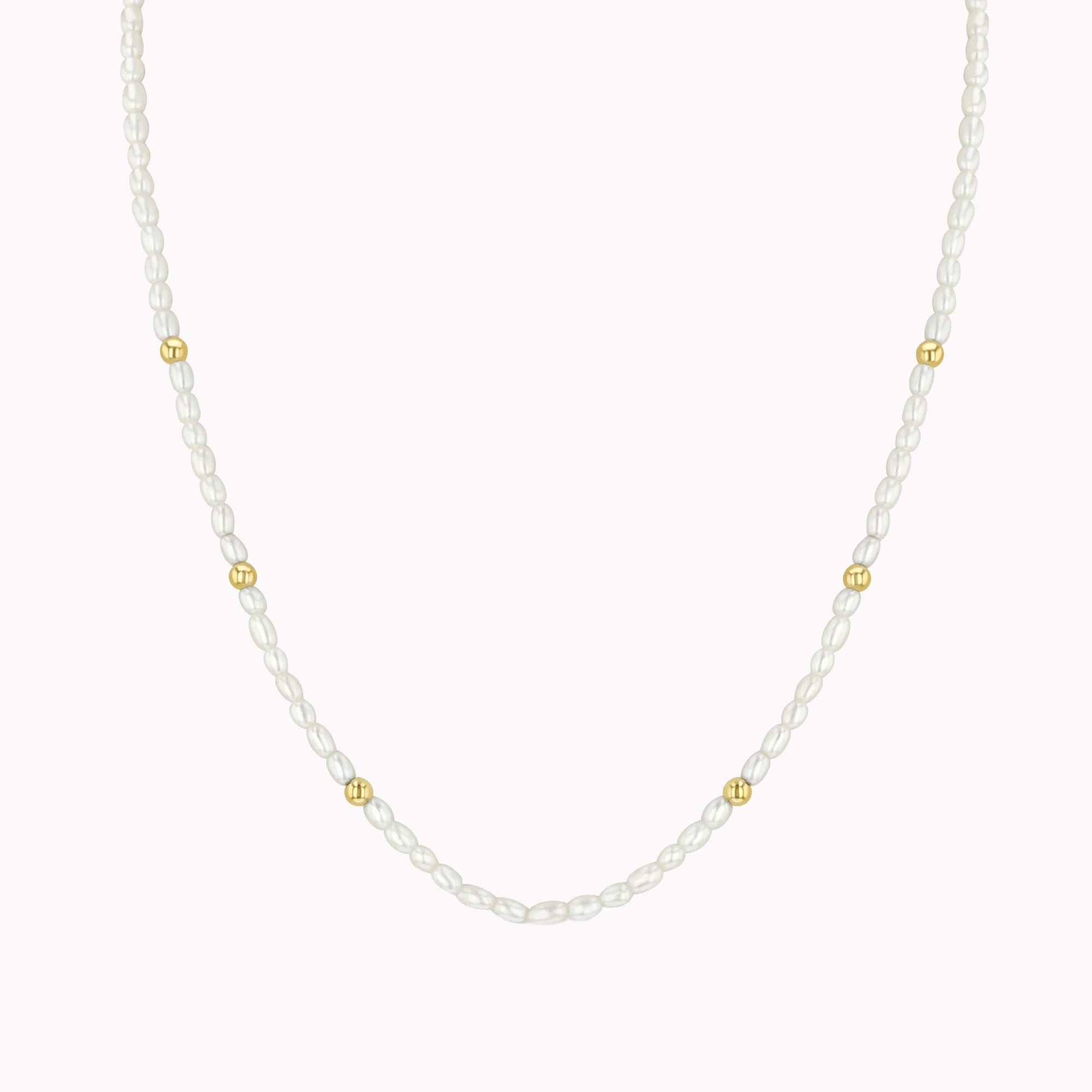 Gold Bead Station Pearl Necklace