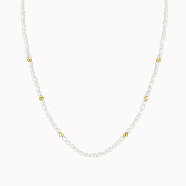 Gold Bead Station Pearl Necklace