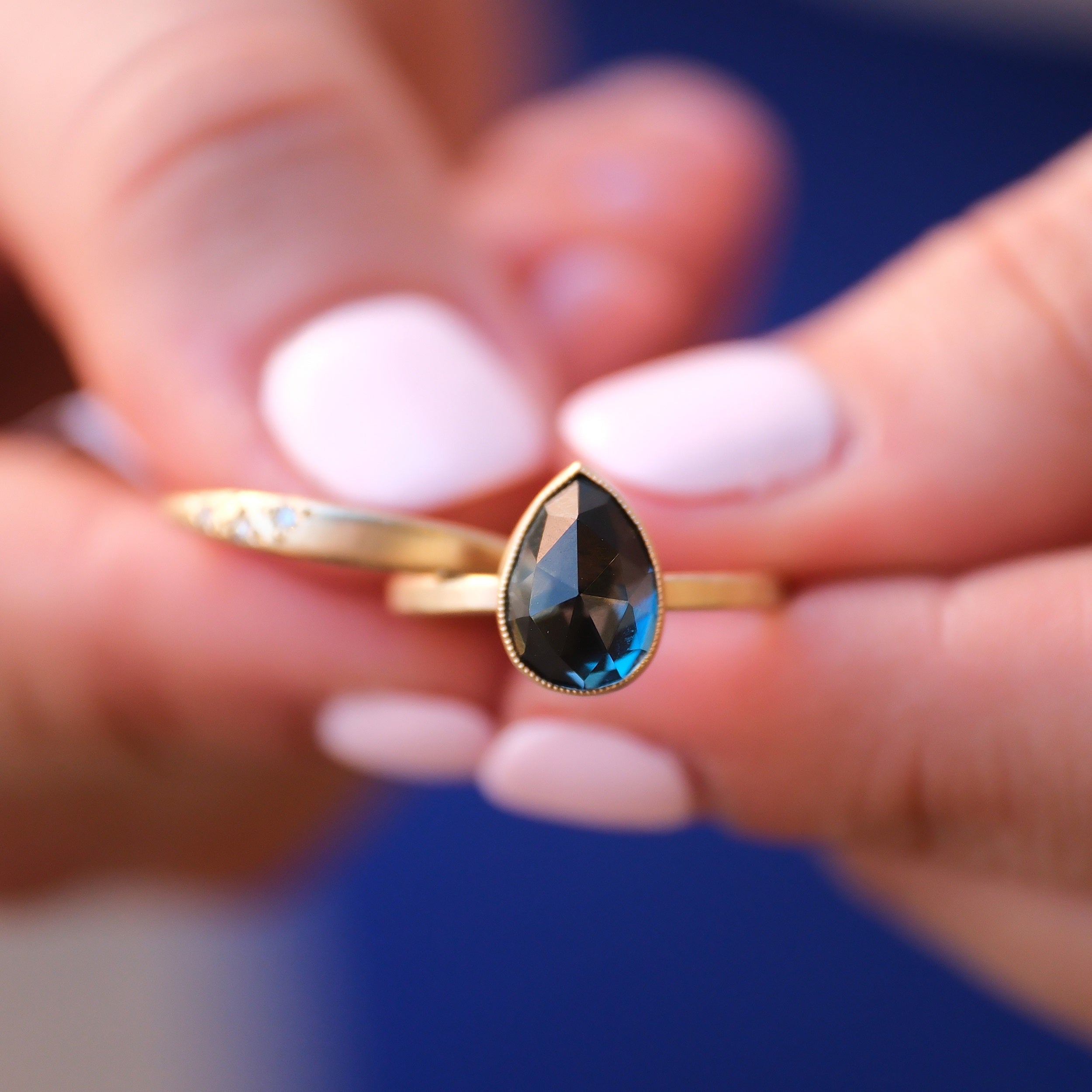 Pear London Blue Topaz Ring