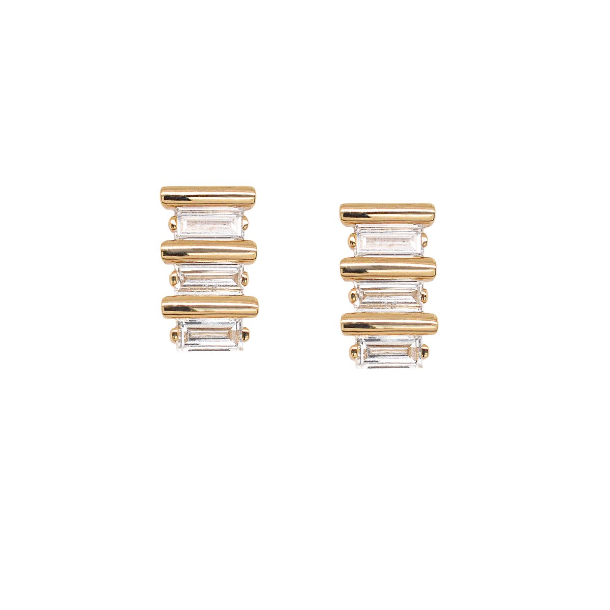 Gold Bar Baguette Diamond Studs