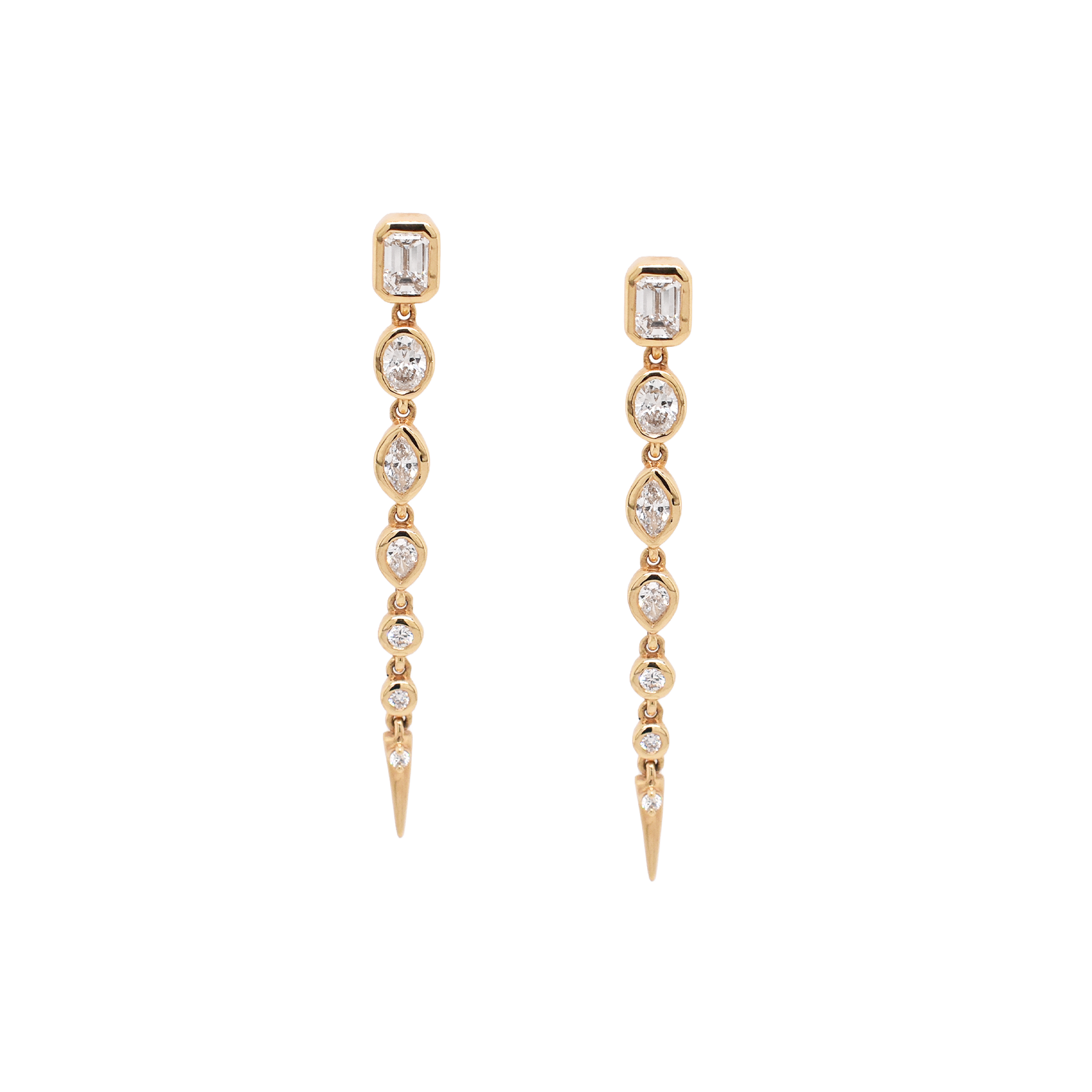 Mixed Shape Bezel Diamond Drop Earrings