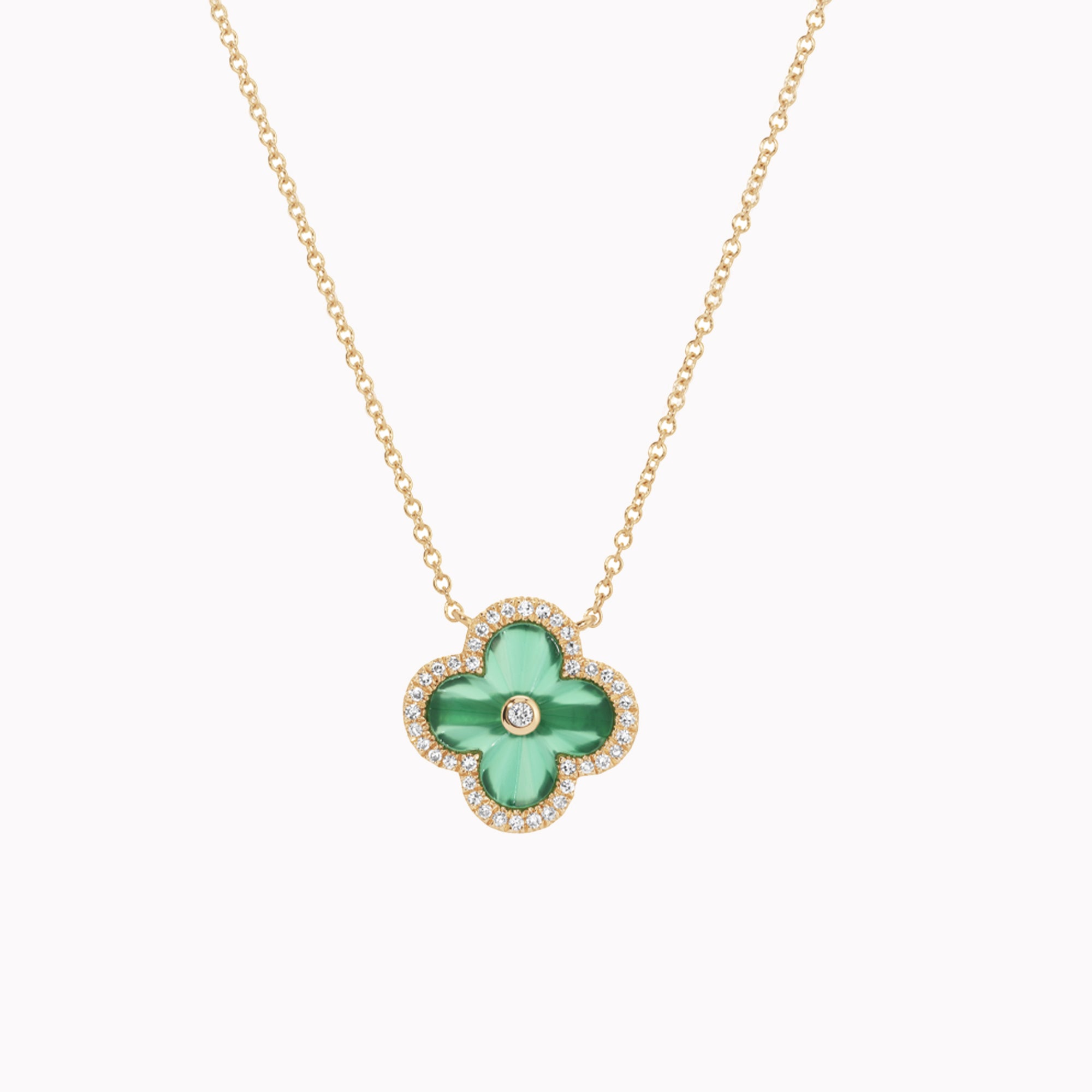 Green Agate Clover Diamond Necklace