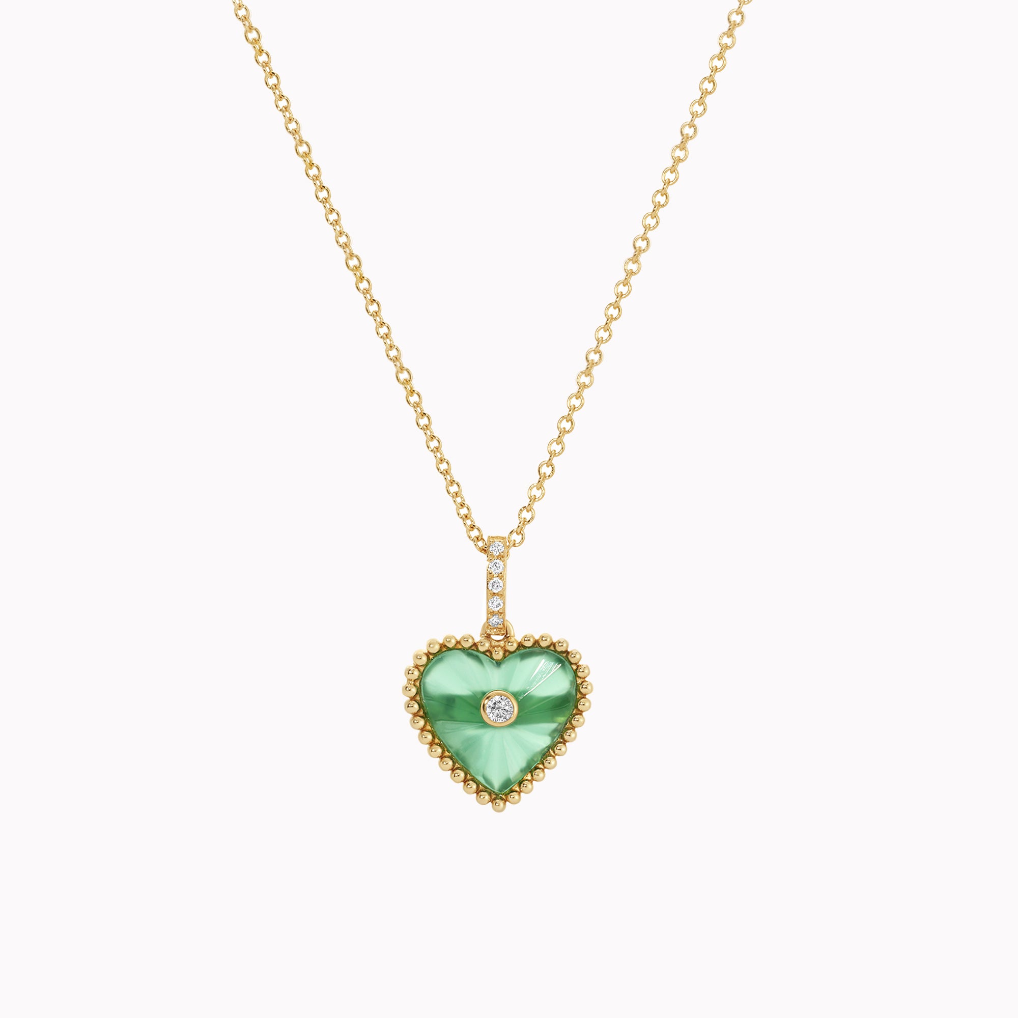 Fluted Green Agate Heart Pendant Necklace
