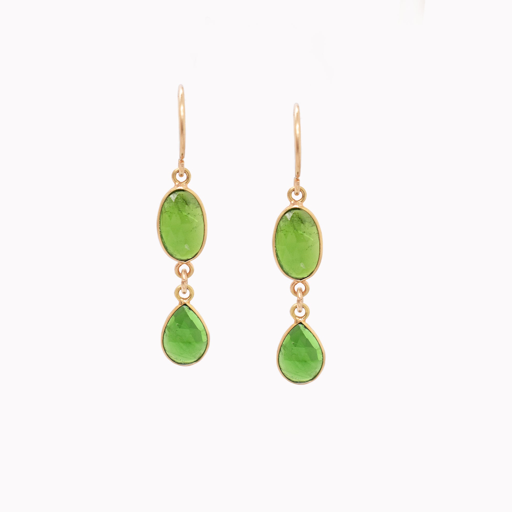 Green Chrome Diopside Double Drop Earrings
