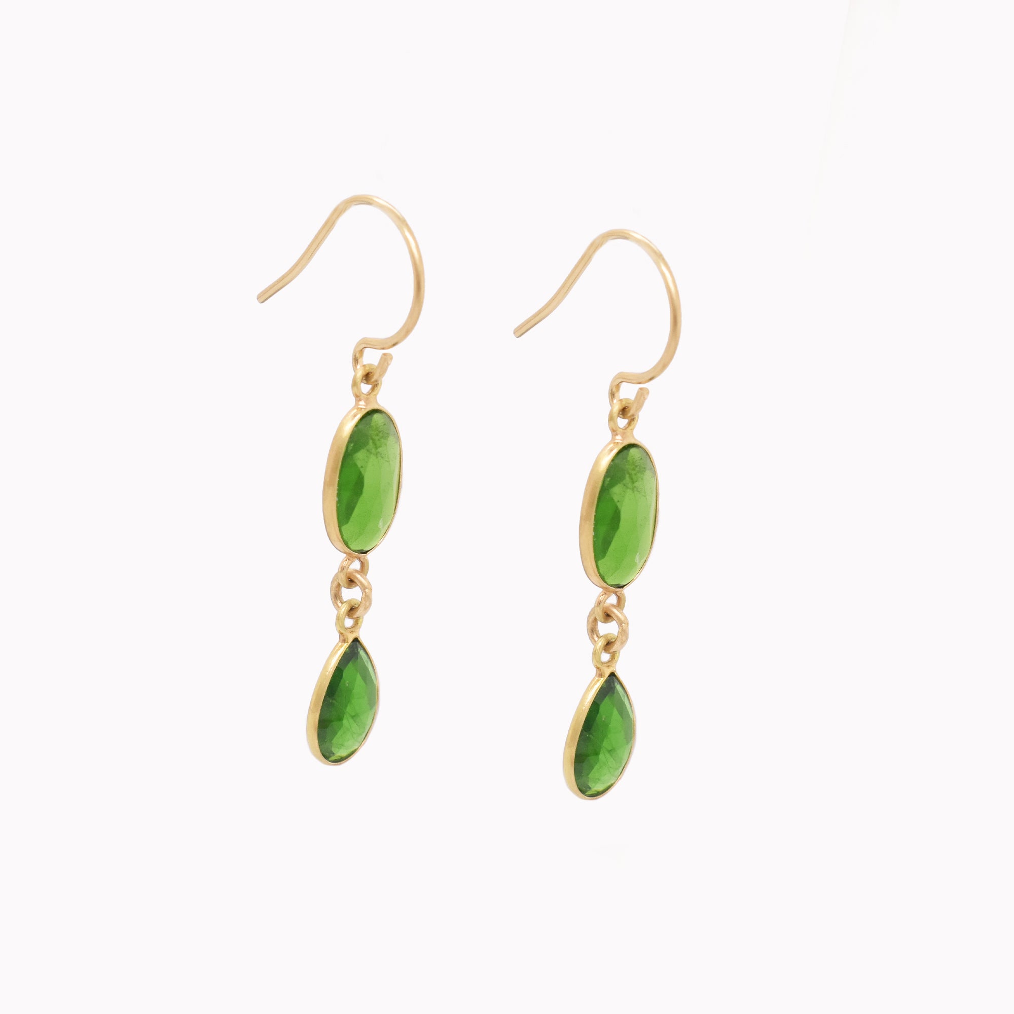 Green Chrome Diopside Double Drop Earrings