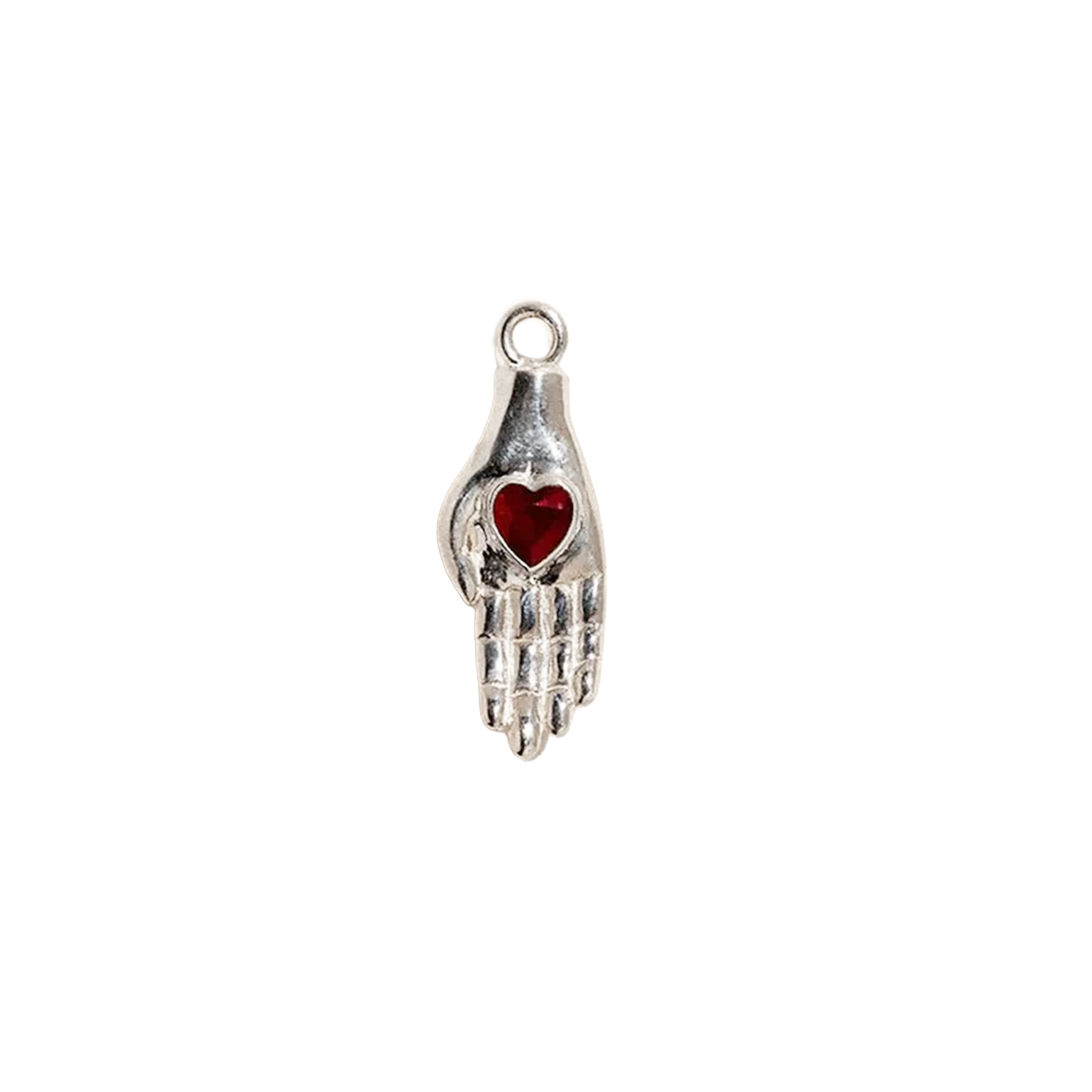 Ruby Hand in Heart Charm