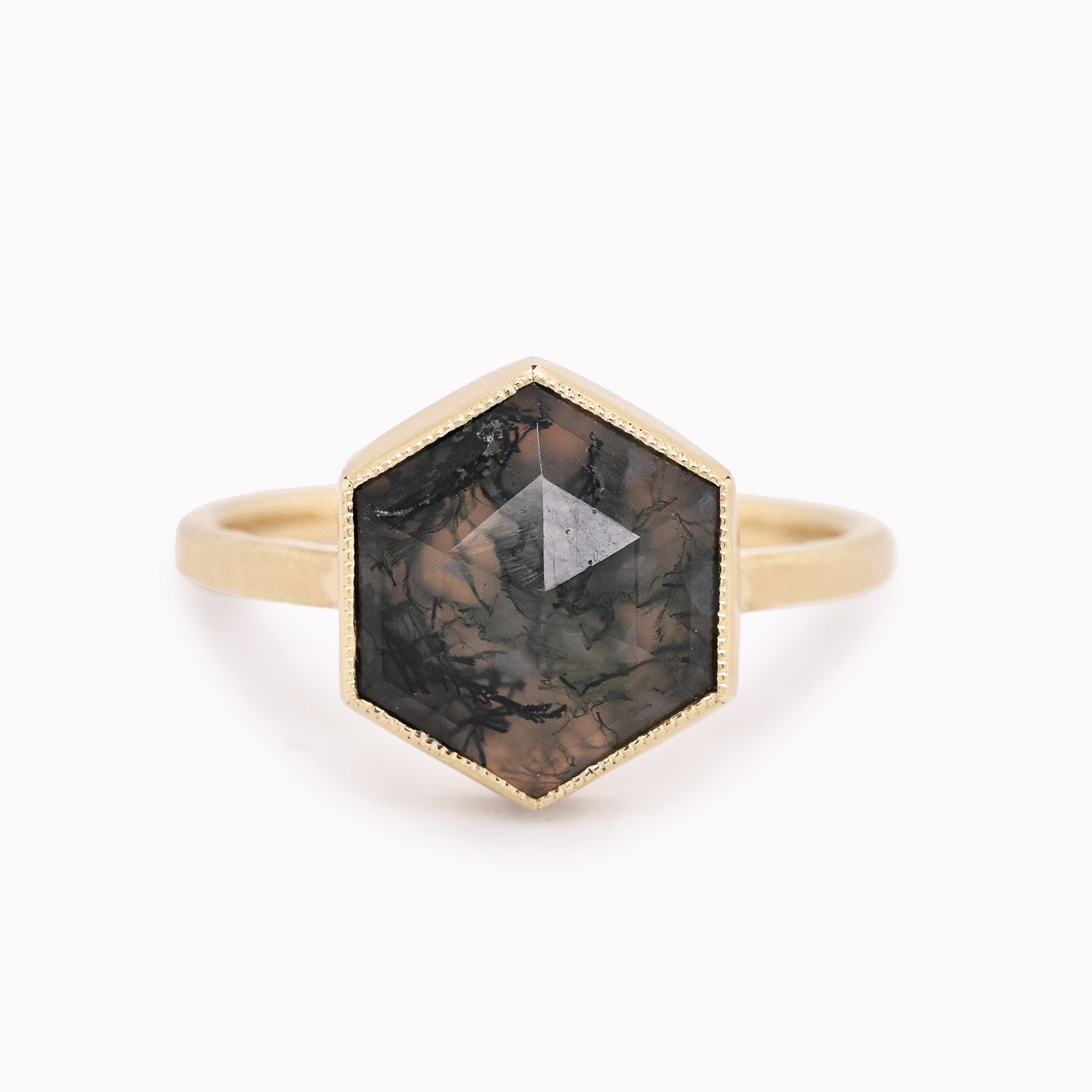 Hexagon Moss Agate Juicy Ring