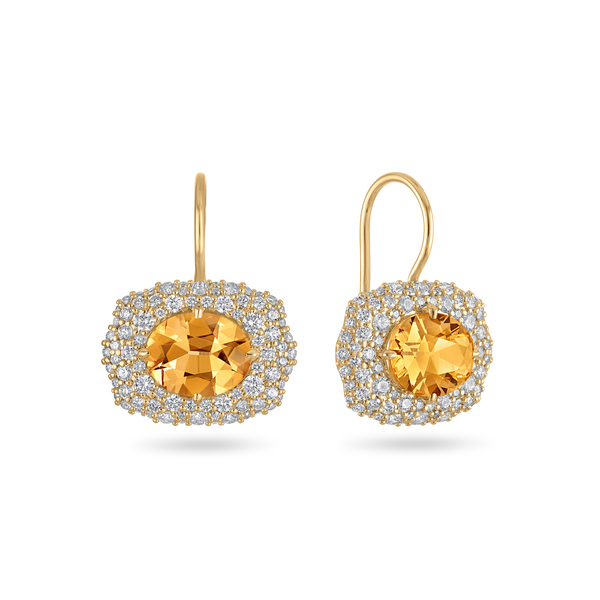 Pavé Puffy Buckle Citrine Earrings