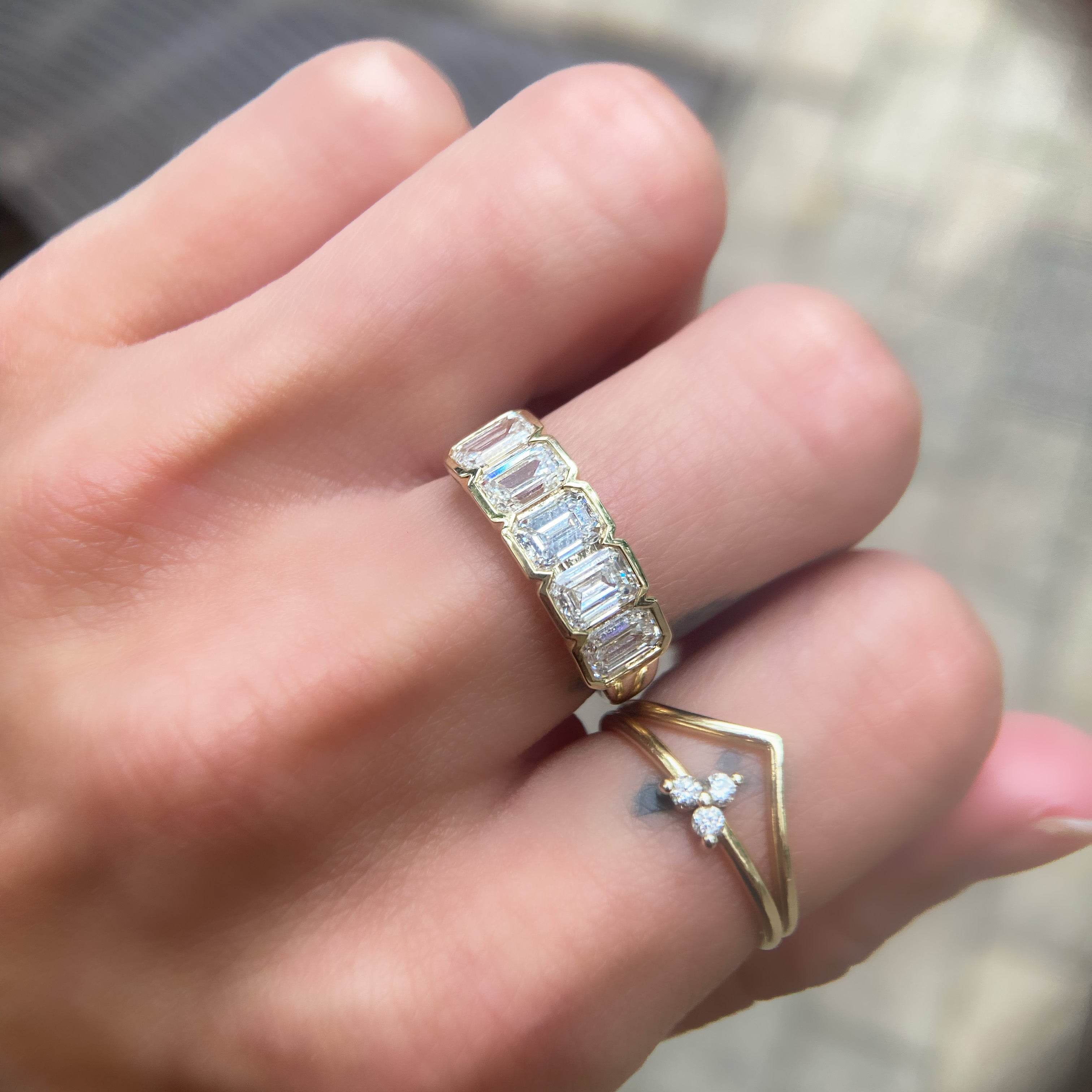 5 Stone Emerald-Cut Bezel Diamond Band