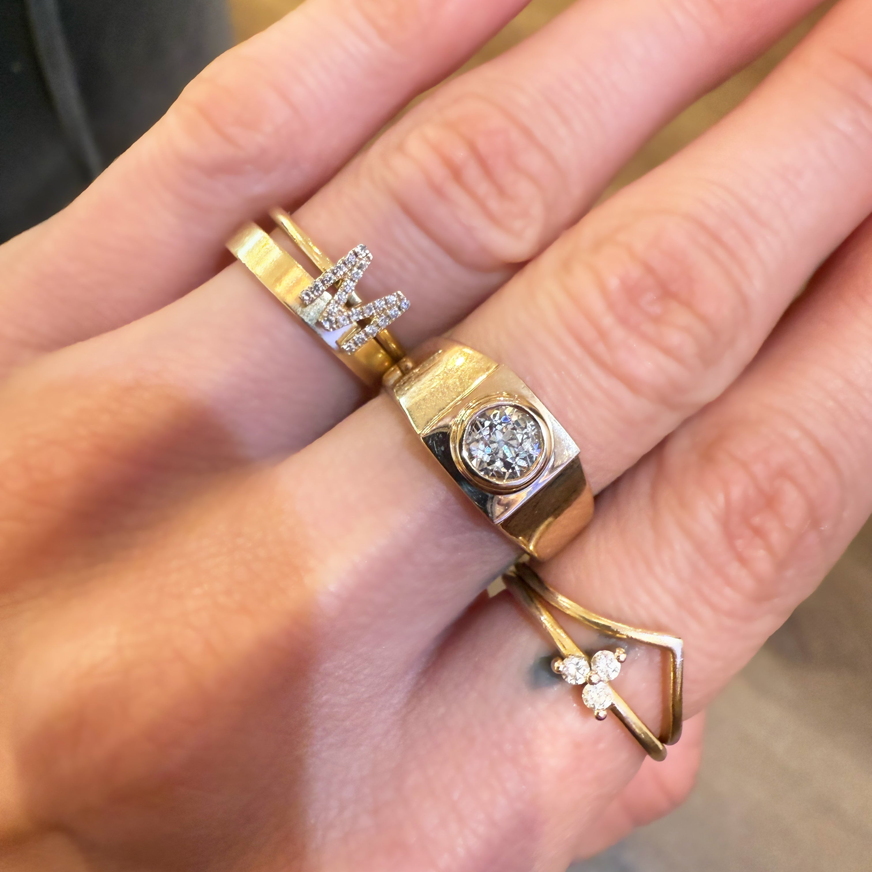 Old Euro Cut Diamond Signet Ring