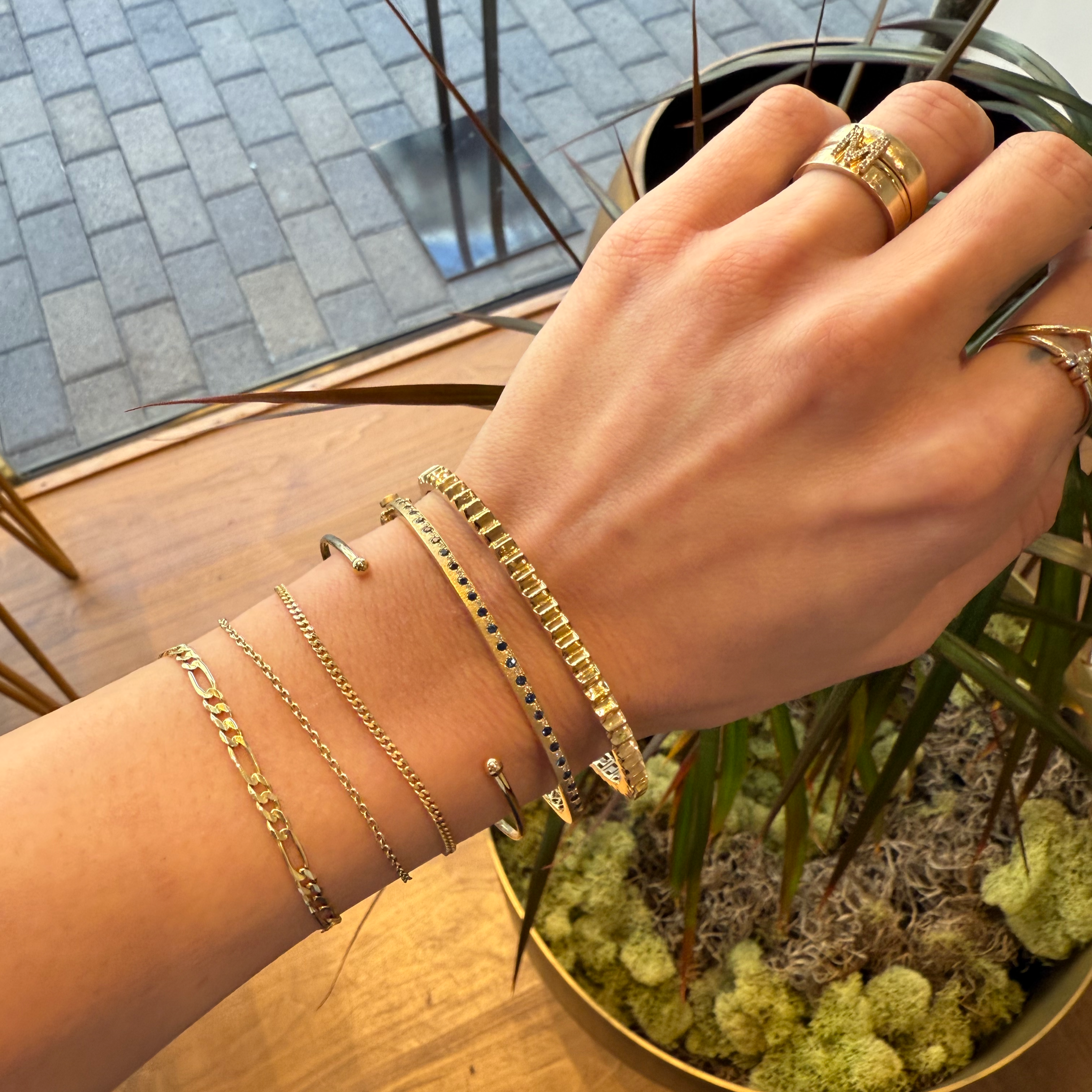 Sapphire & Diamond Offset Bangle