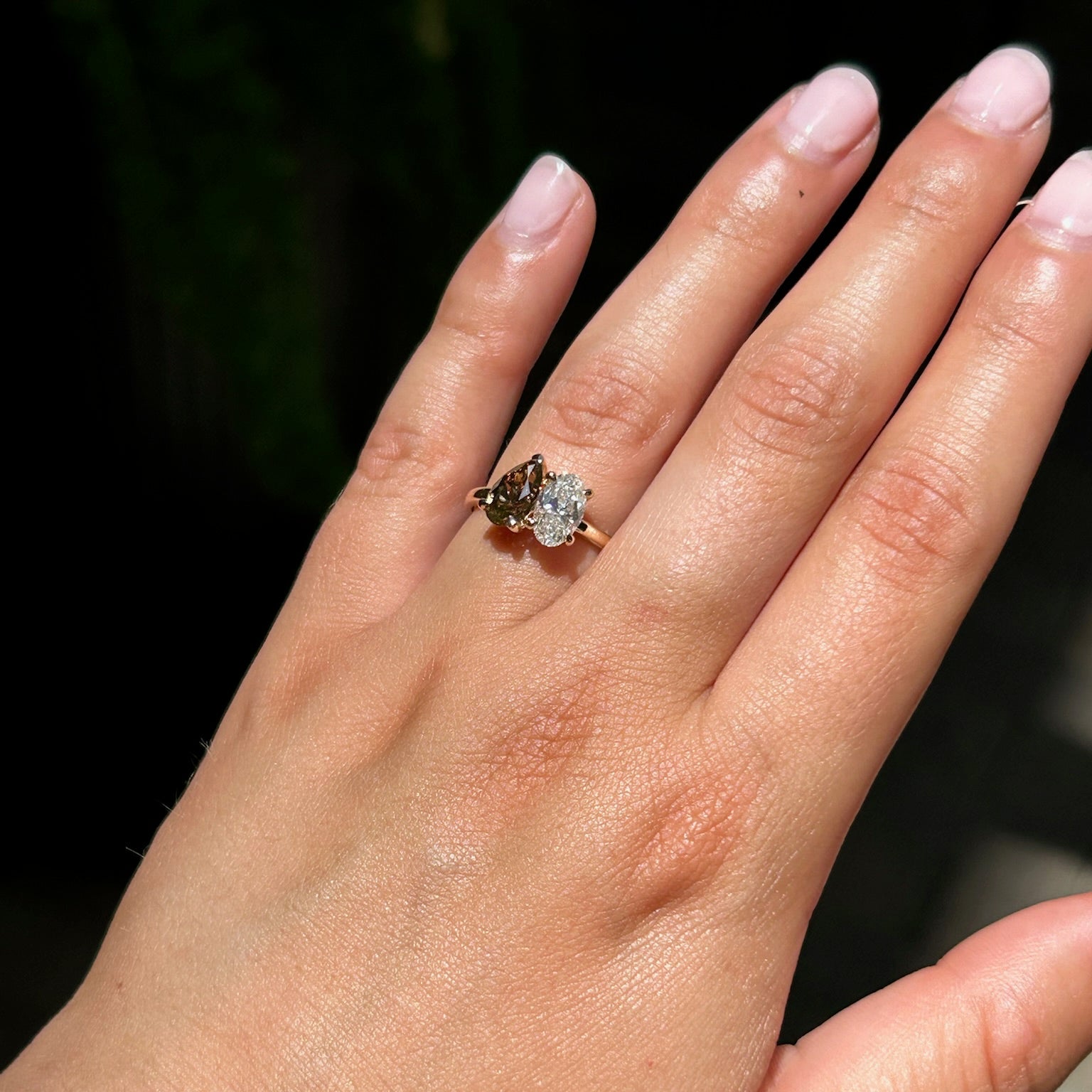 Toi Et Moi Oval Diamond & Pear Cognac Diamond Engagement Ring