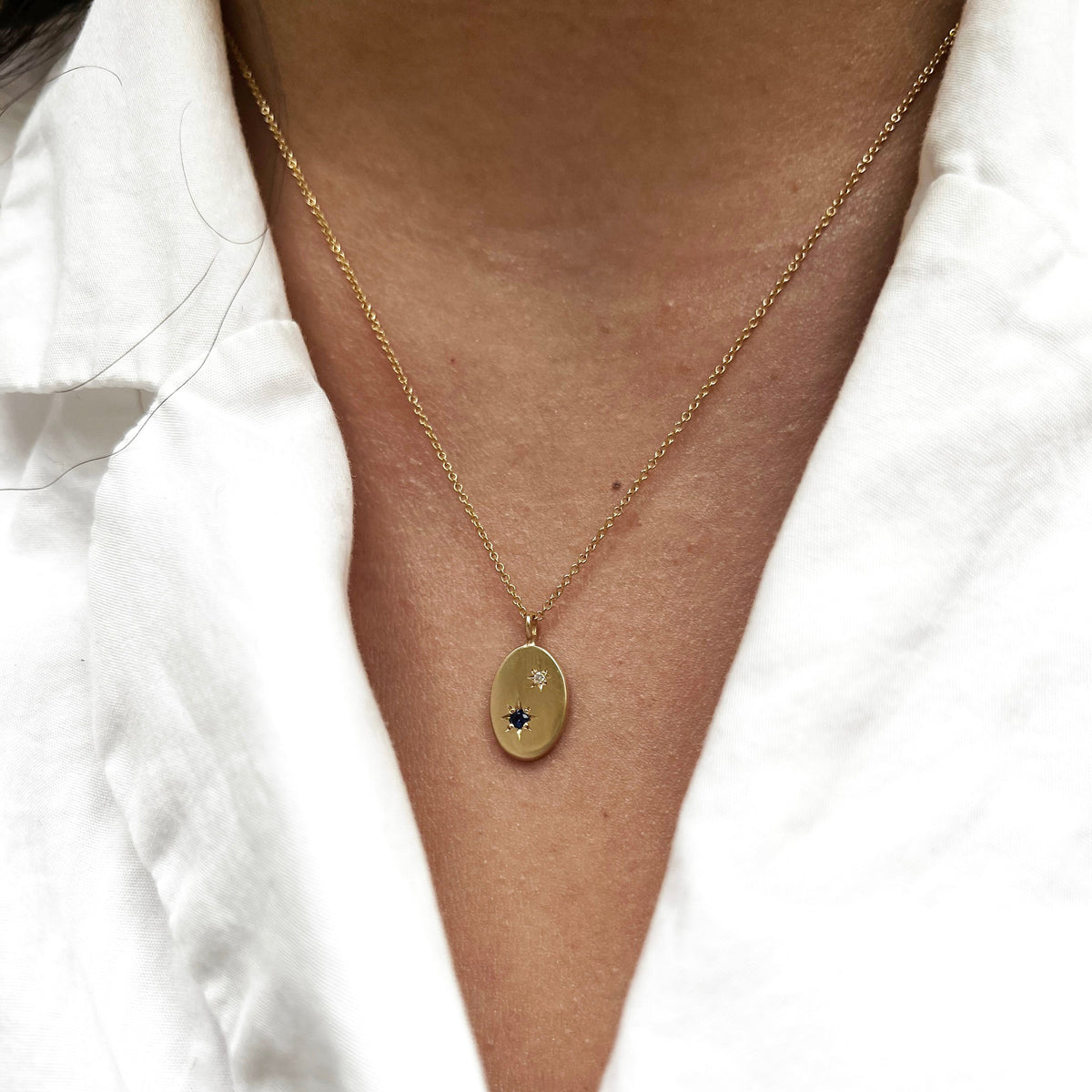 Oval North Star Duo Pendant Necklace