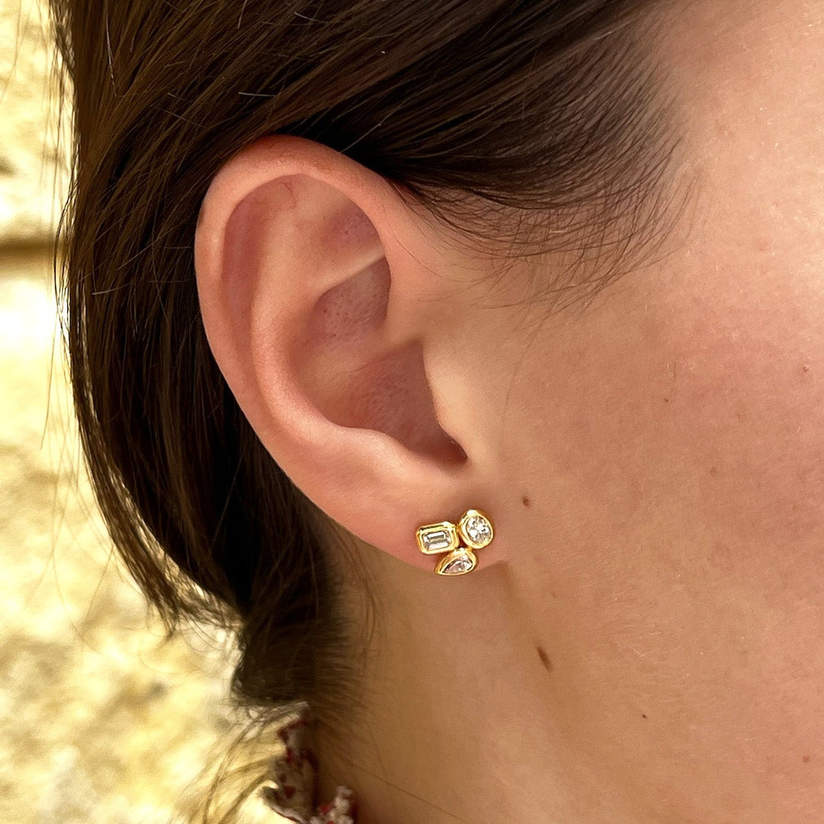 Mixed Shape Diamond Bezel Stud Earrings