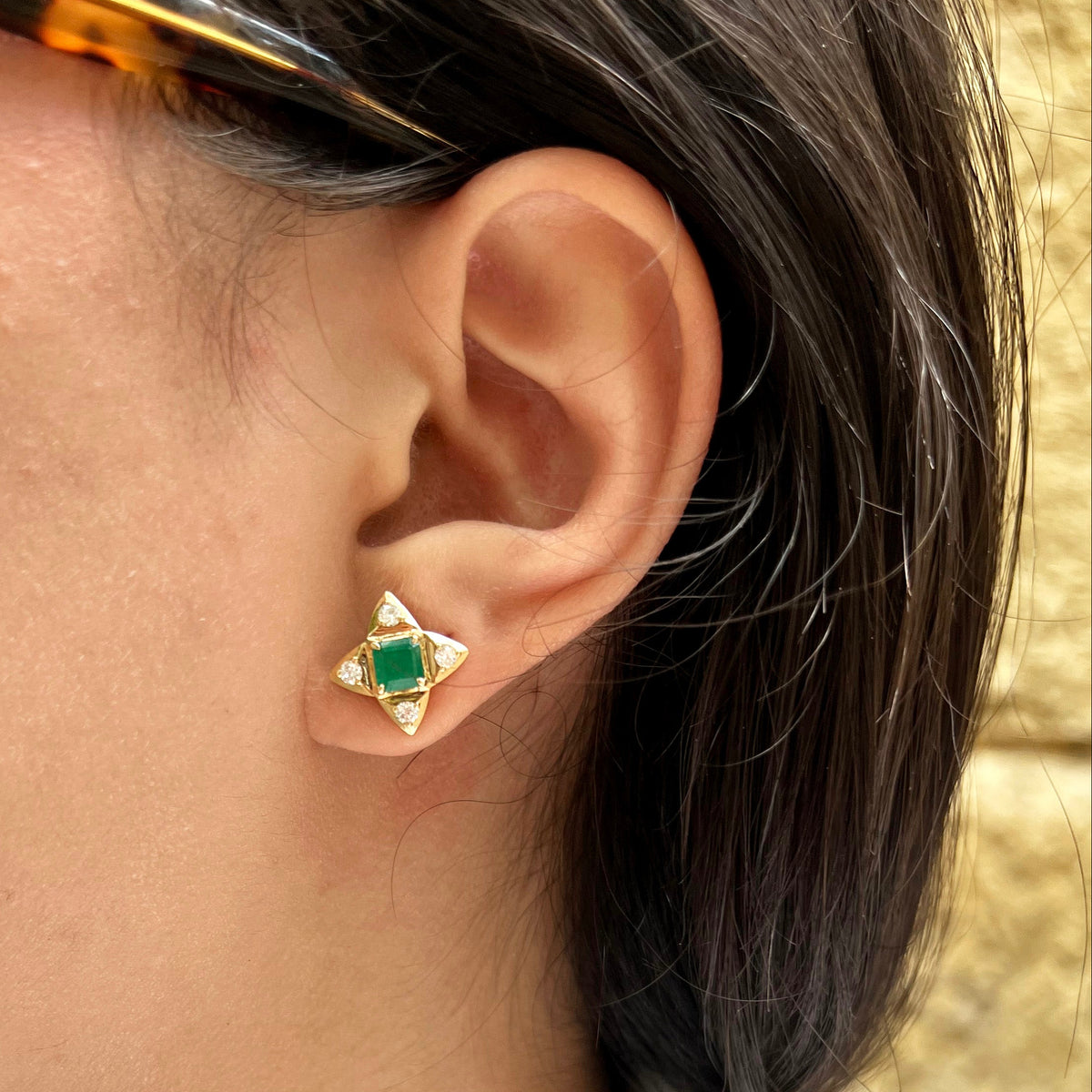 Emerald & Diamond Star Earrings