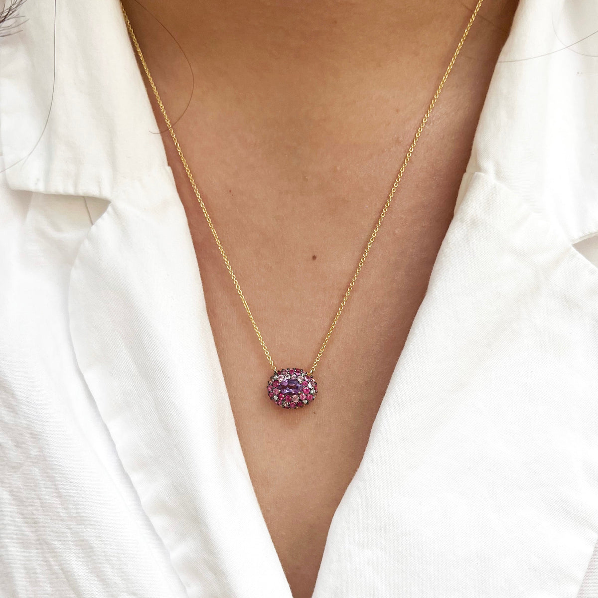 Mosaic Purple Gemstone Pendant Necklace