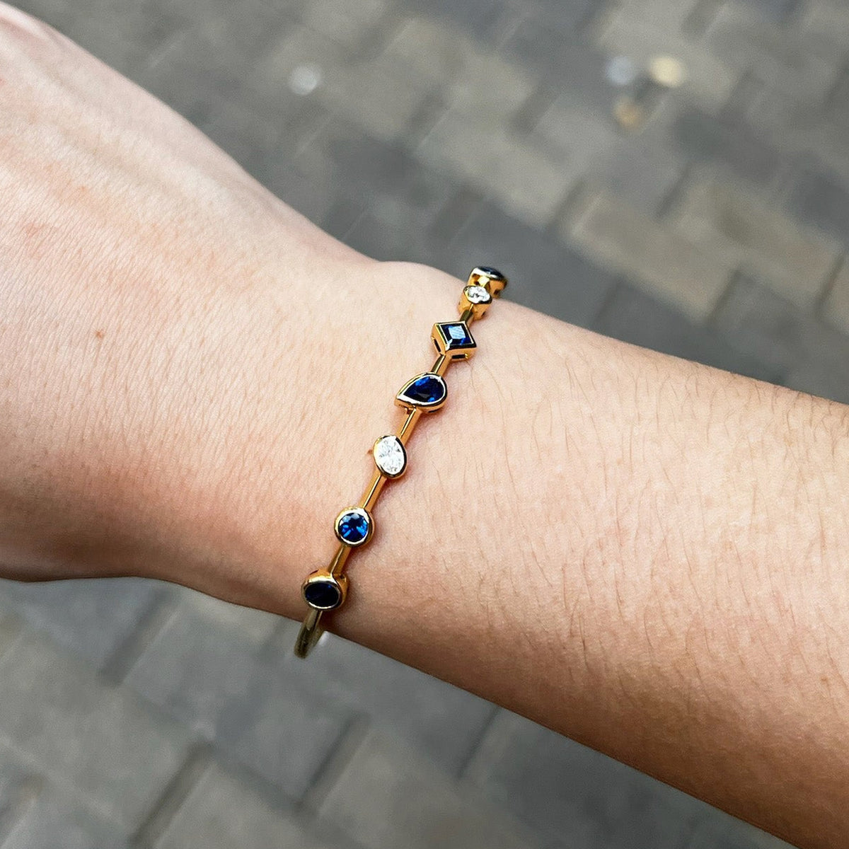 Mixed Shape Bezel Sapphire & Diamond Bangle