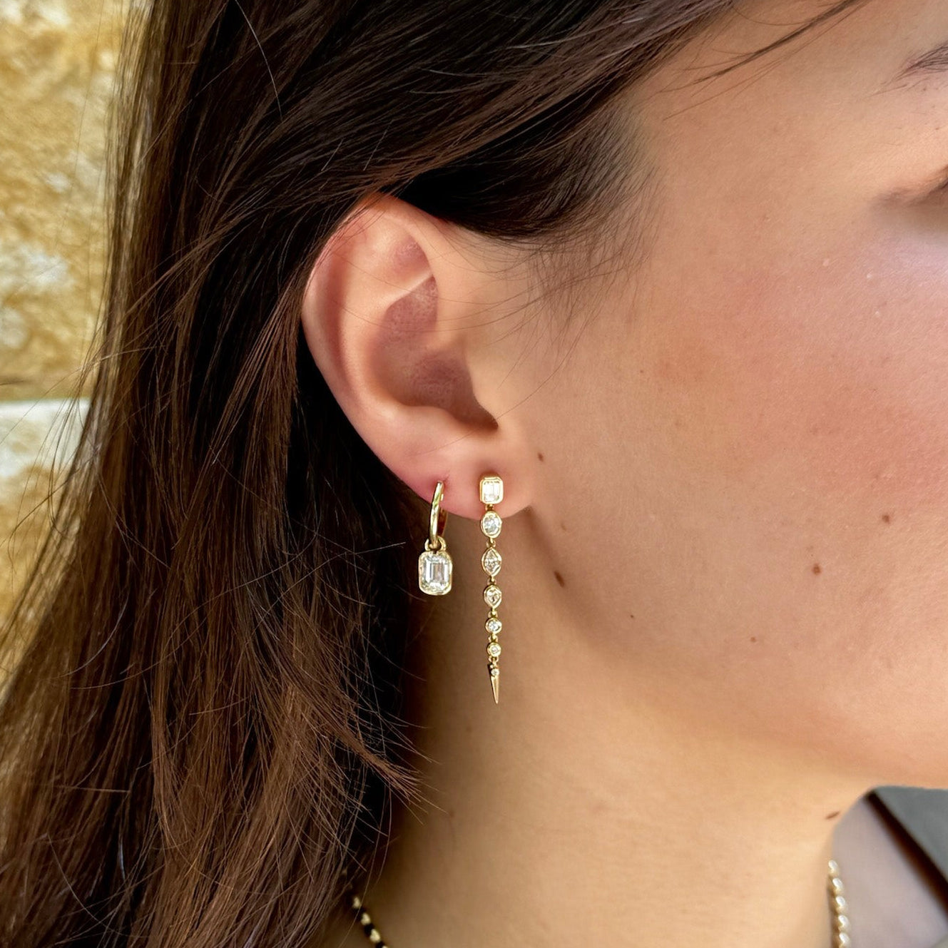 Mixed Shape Bezel Diamond Drop Earrings