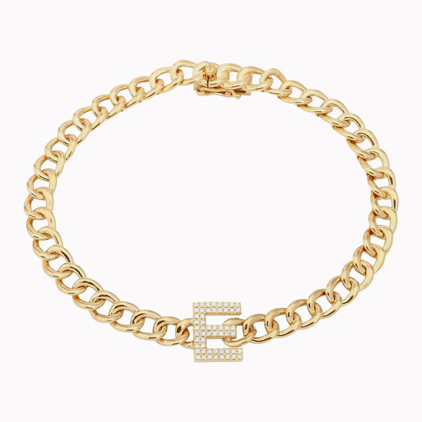 Pavé Diamond Initial Curb Chain Bracelet