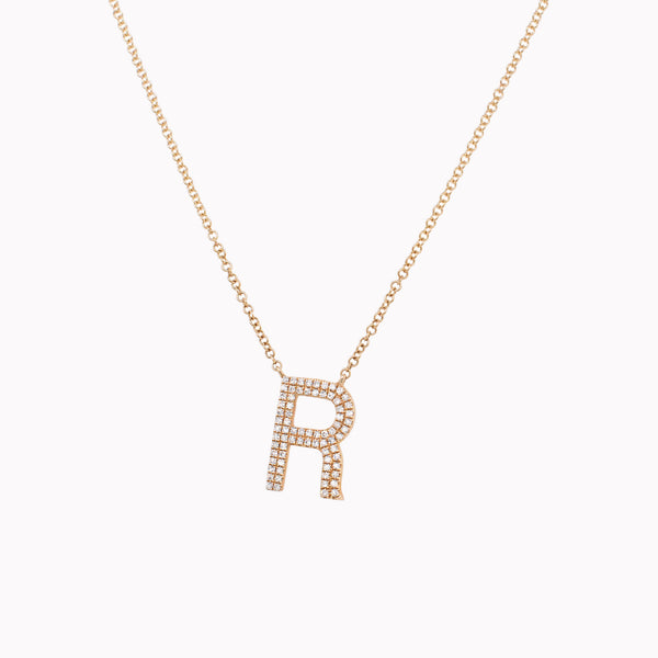 Pavé Diamond Letter "R" Initial Necklace