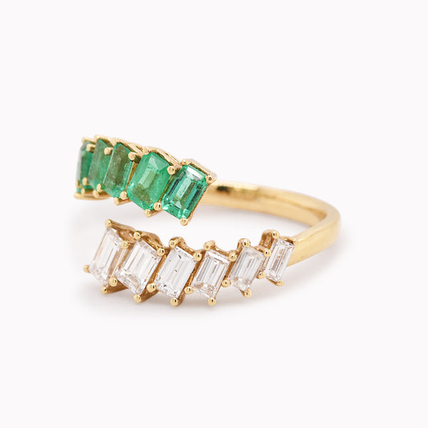 Baguette Emerald & Diamond Bypass Ring