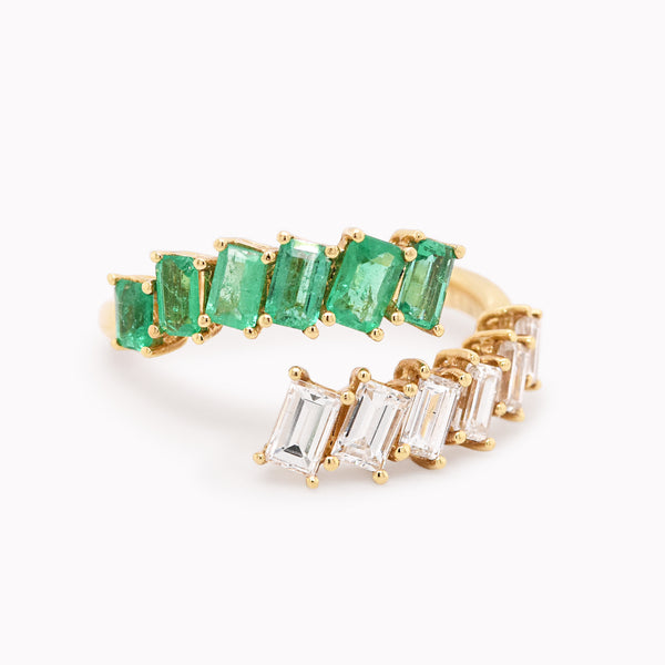 Baguette Emerald & Diamond Bypass Ring