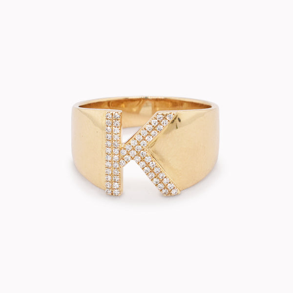 Diamond Initial "K" Wide Signet Ring