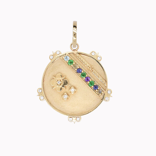 Large (25mm) Lily Medallion with Diamond Florets - "Believe in Love" Message - 9 Stones