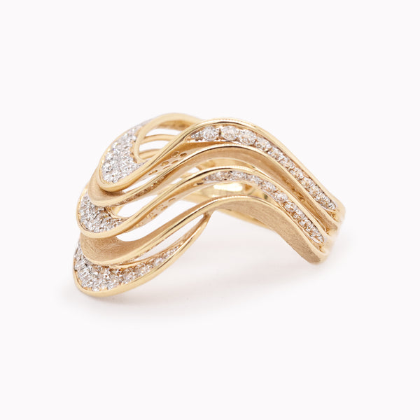 Diamond Ripple Wave Ring