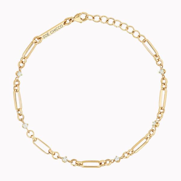 Linked Prong Diamond Paperclip Rolo Chain Bracelet