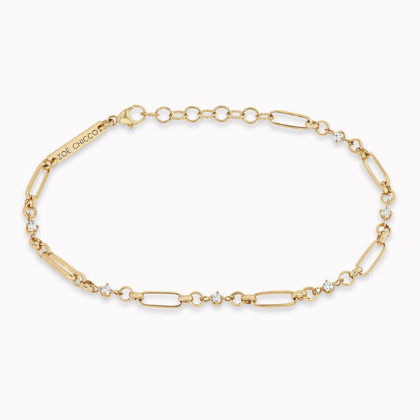 Linked Prong Diamond Paperclip Rolo Chain Bracelet