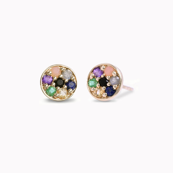 Rainbow Compass Earrings -  "Love You" Message - 7 Stones