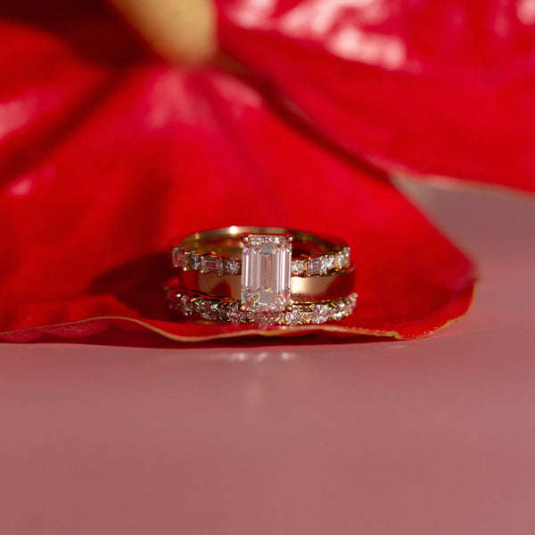 Eleanor 1.5ct Emerald-Cut Alternating Round Baguette Diamond Ring