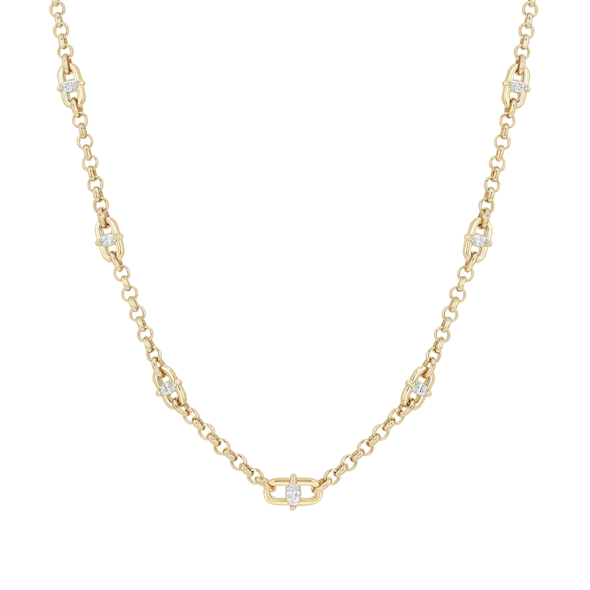 Marquise Diamond Open Link Rolo Chain Necklace