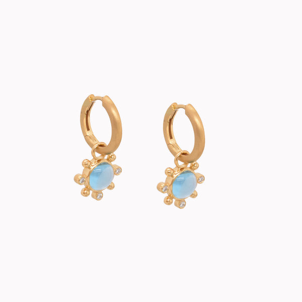 Blue Topaz Cabochon Flower Huggie Charms